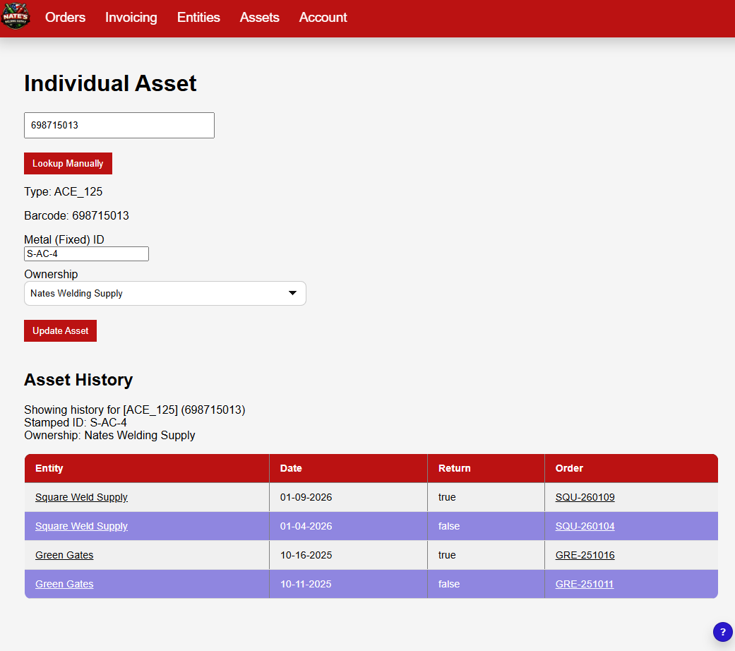 Asset history screen