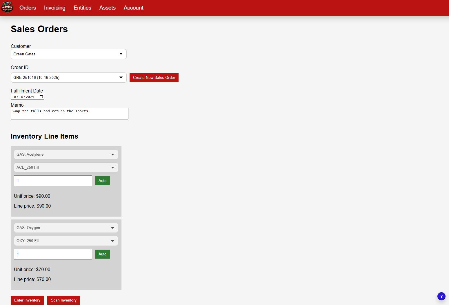 Auto gas workflow screen