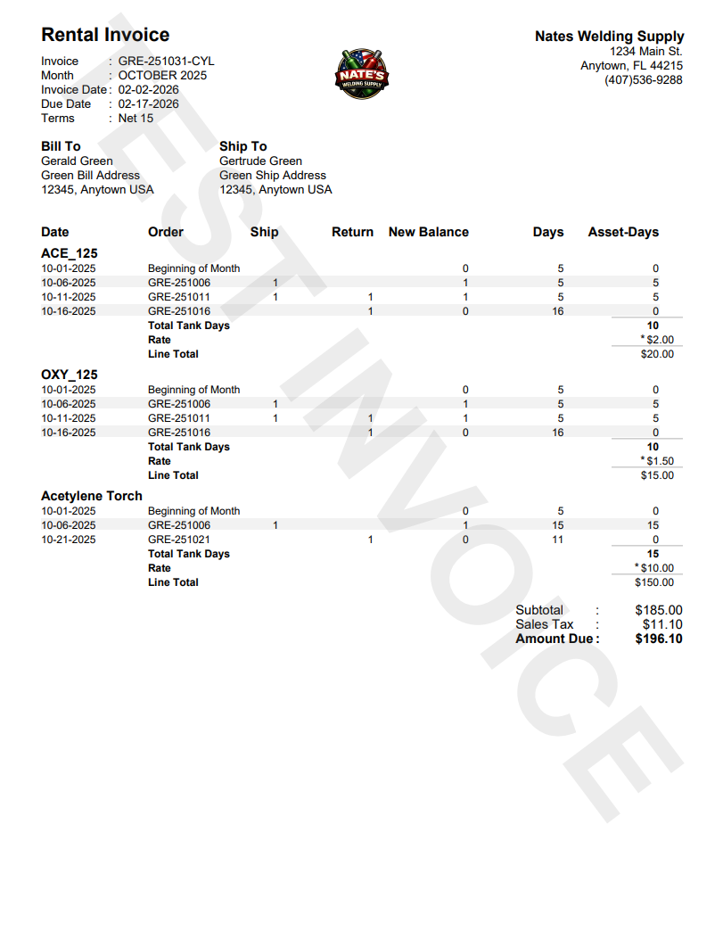 Example invoices screen
